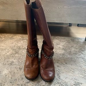 Brown Faux Leather Boots with Metal accents